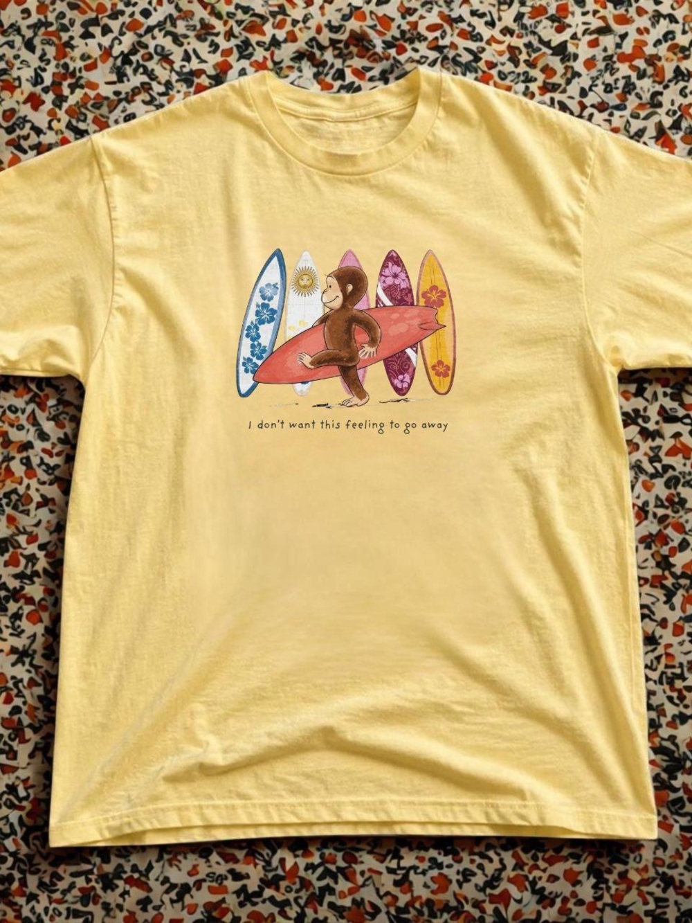 Gildan Pale Yellow Short Sleeve Tee with Surfing Monkey Graphic